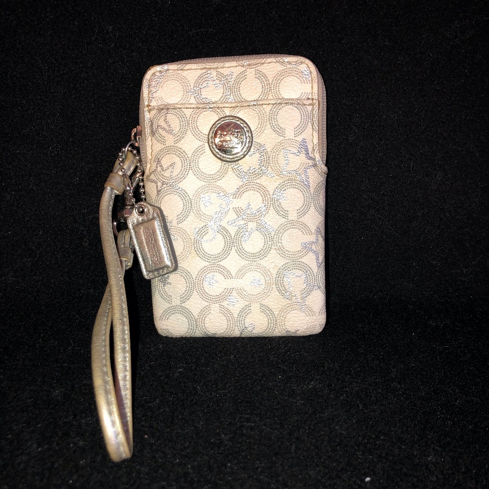 Coach Phone holder Wristlet white signature coach